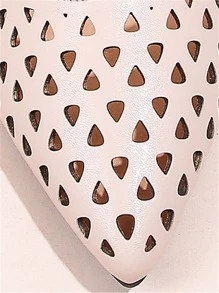 鏤空尖頭露跟平底鞋 - 杏色 - 查看 5