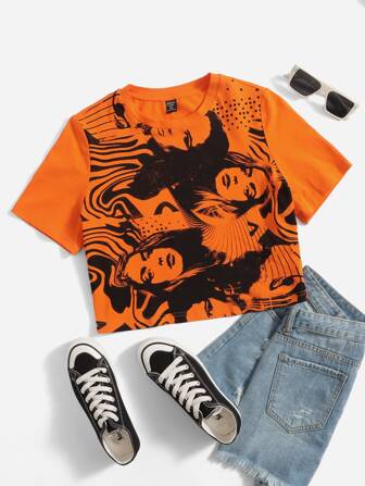 مقاس كبير تي شيرت قصير جرافيك شكل