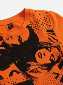 SHEIN EZwear 大碼人像圖案短款T恤 - 彩色 - 查看 3