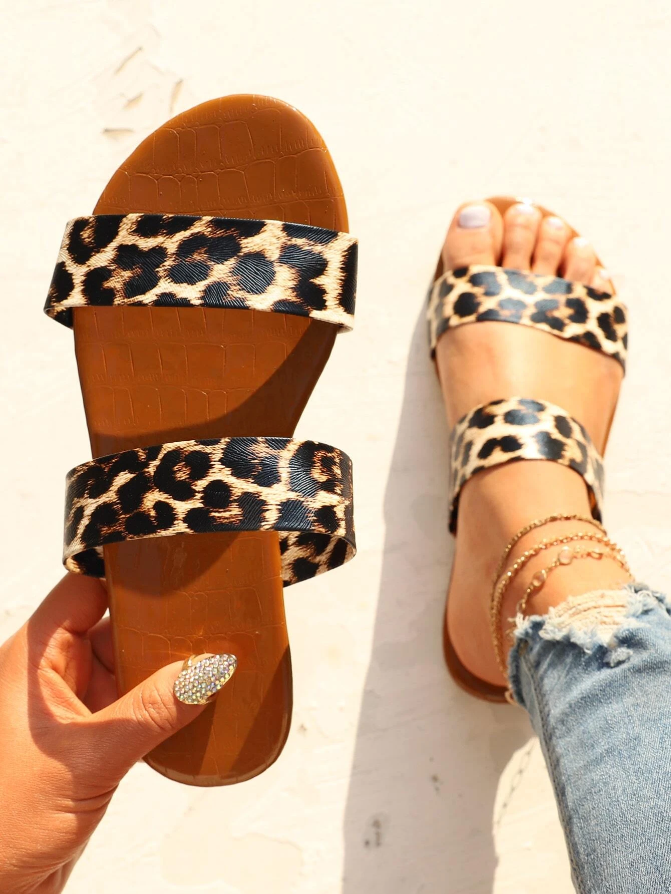 double strap leopard sandals