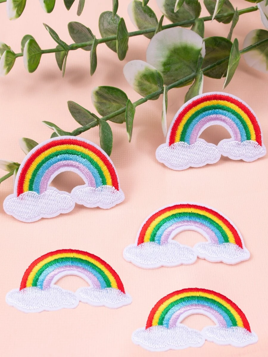 6pcs DIY Rainbow Patch, Embroidered Rainbow Sewing Patch For Clothing Decor - Multicolor - View 1
