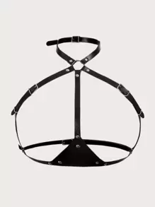 Sujetador arnés vinculado con aro PU - Negro - Ver 1