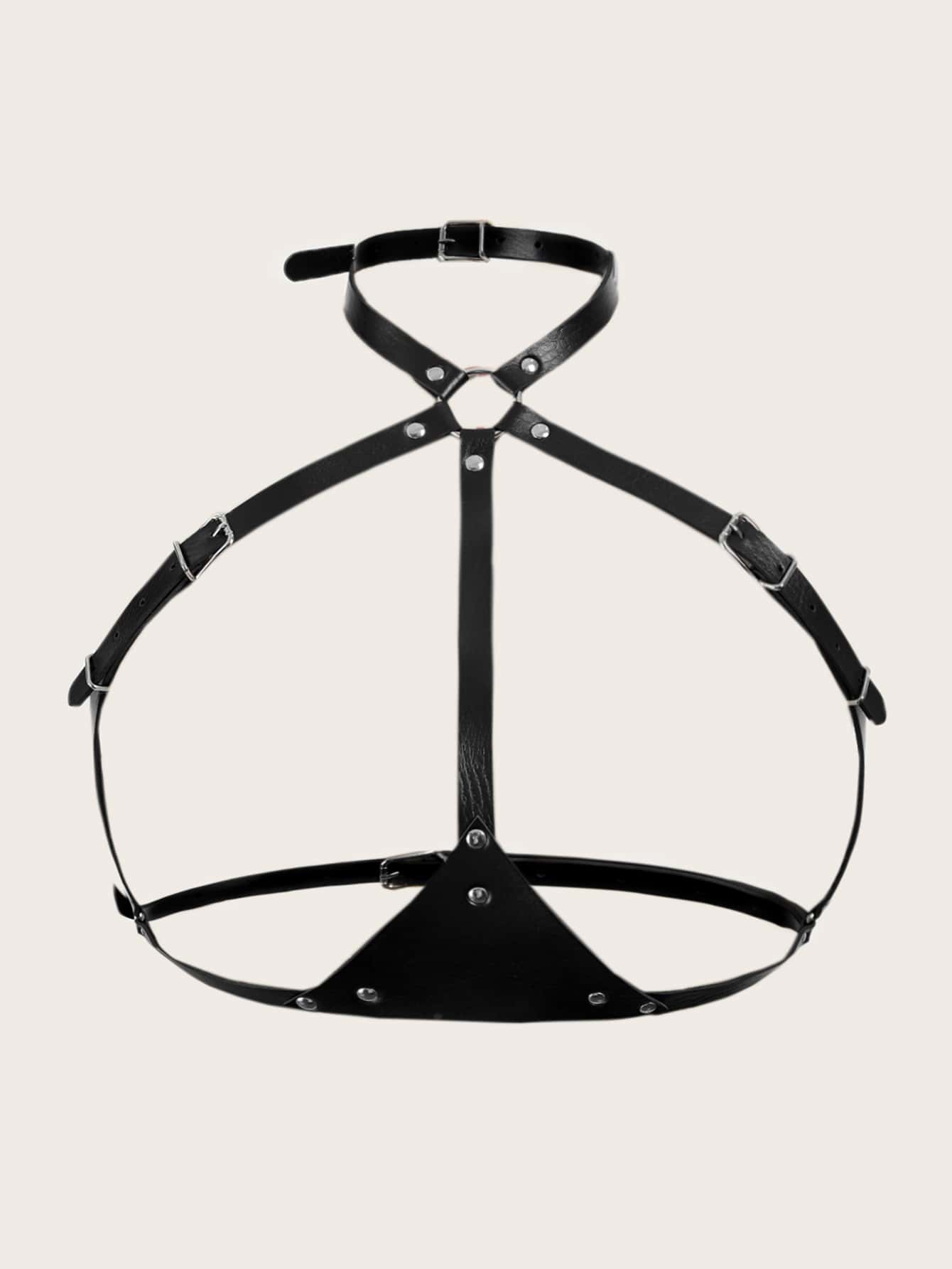 Sujetador arnés vinculado con aro PU - Negro - Ver 1