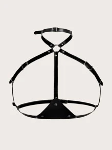 Sujetador arnés vinculado con aro PU - Negro - Ver 2