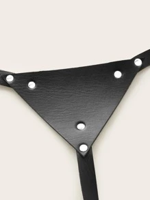 Sujetador arnés vinculado con aro PU - Negro - Ver 3