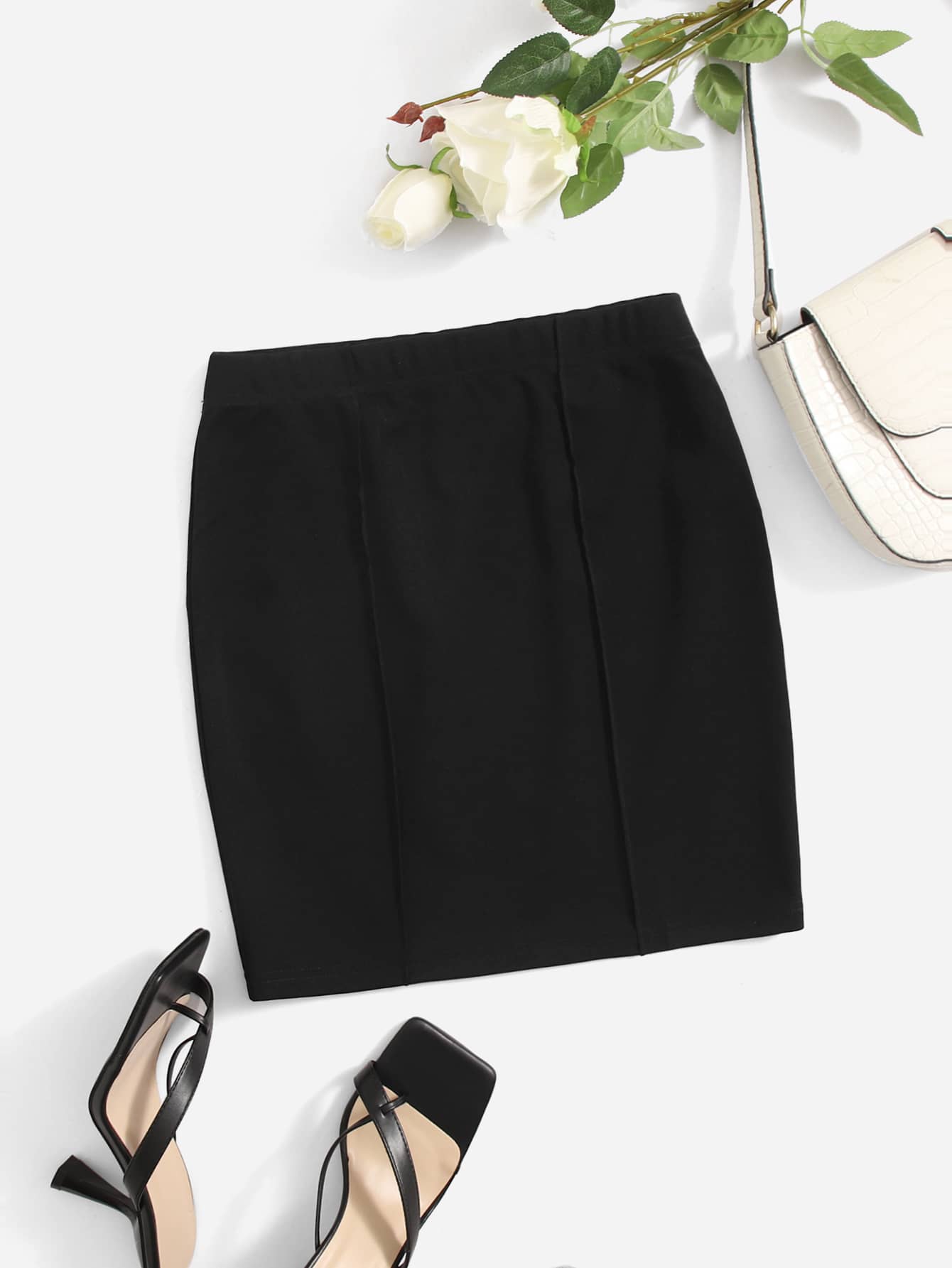 Solid Mini Bodycon Skirt - Black - View 1