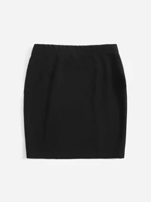 Solid Mini Bodycon Skirt - Black - View 2