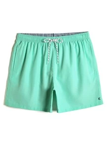Manfinity Men Drawstring Waist Windbreaker Swim Trunks - Mint Green - View 1