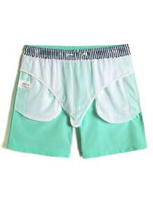 Manfinity Men Drawstring Waist Windbreaker Swim Trunks - Mint Green - View 3
