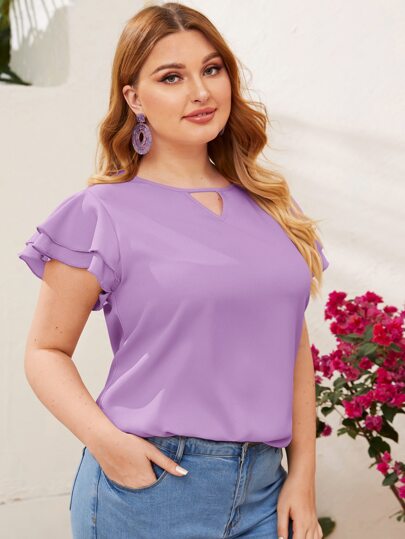 SHEIN Clasi Plus Keyhole Neck Layered Flutter Sleeve Top