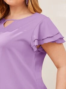 Reflora Plus Keyhole Neck Layered Flutter Sleeve Top - Lilac Purple - View 4