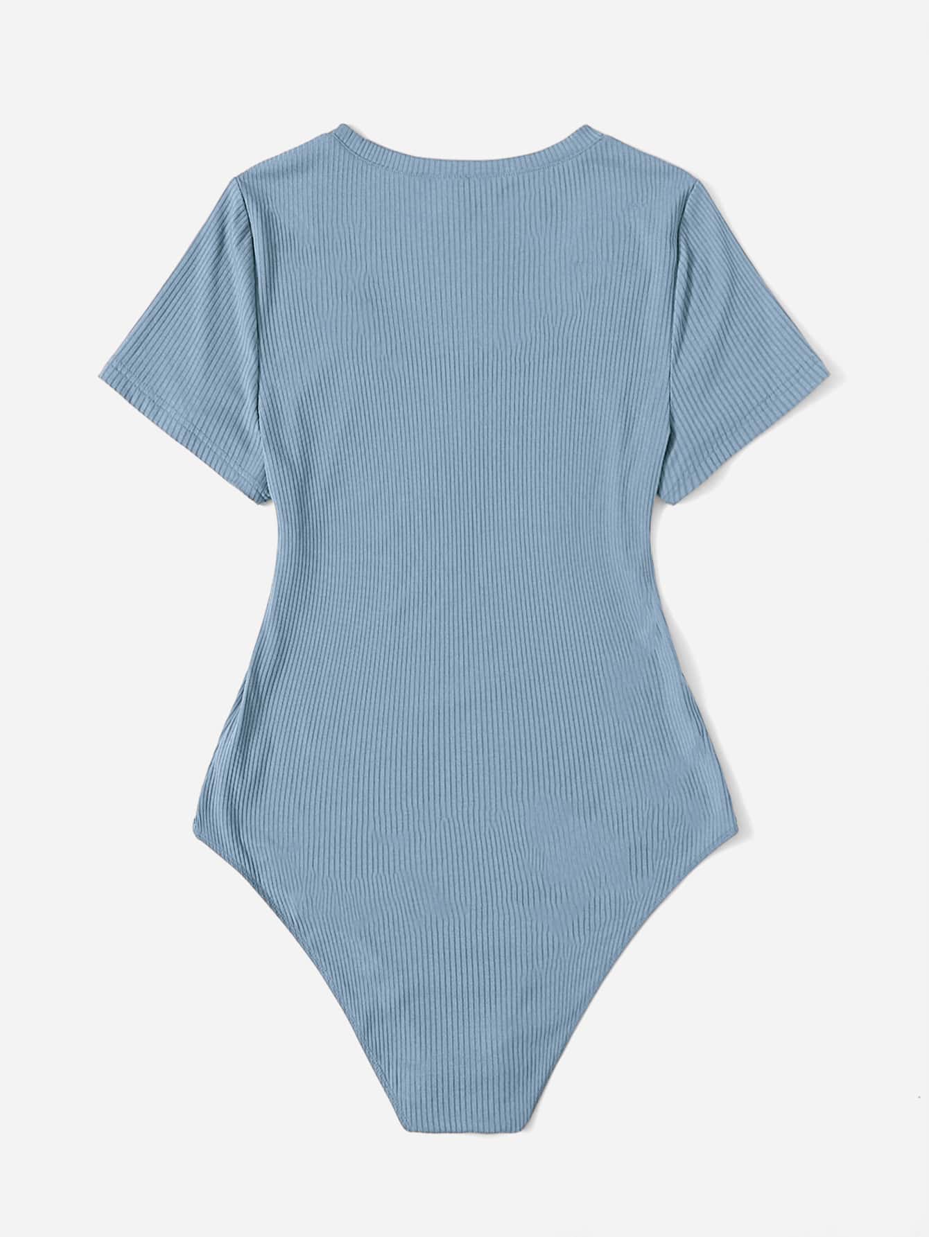Plus Solid Rib-Knit Bodysuit Teen Girl Clothes>Teen Girls Bodysuitsbodysuits For Teens