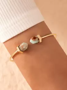 1 chiếc vòng tay mở hình lục giác màu ngọc lam tối giản theo phong cách Bohemian thời trang dành cho phụ nữ (Do nhuộm nhân tạo, lô màu có thể thay đổi) - Vàng - Xem 1