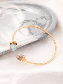 1 chiếc vòng tay mở hình lục giác màu ngọc lam tối giản theo phong cách Bohemian thời trang dành cho phụ nữ (Do nhuộm nhân tạo, lô màu có thể thay đổi) - Vàng - Xem 2