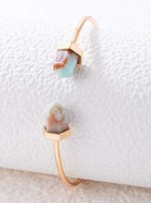 1 chiếc vòng tay mở hình lục giác màu ngọc lam tối giản theo phong cách Bohemian thời trang dành cho phụ nữ (Do nhuộm nhân tạo, lô màu có thể thay đổi) - Vàng - Xem 3