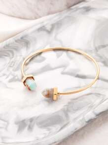 1 chiếc vòng tay mở hình lục giác màu ngọc lam tối giản theo phong cách Bohemian thời trang dành cho phụ nữ (Do nhuộm nhân tạo, lô màu có thể thay đổi) - Vàng - Xem 4