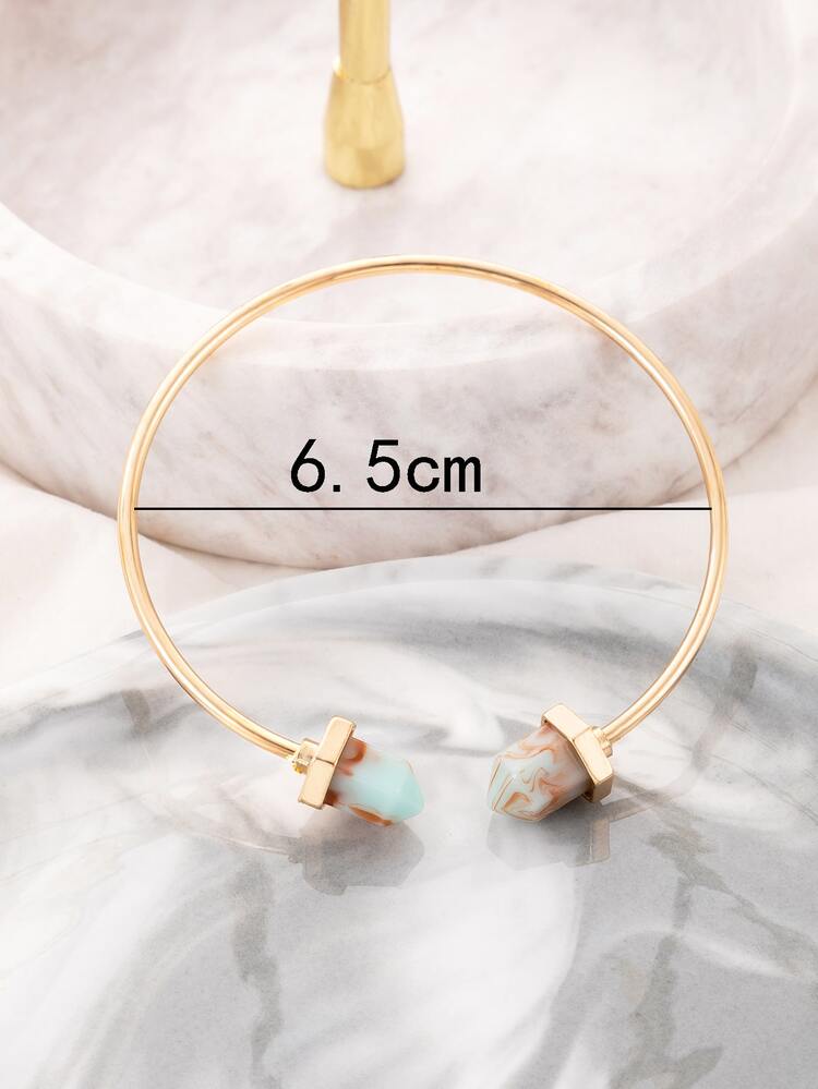 1 chiếc vòng tay mở hình lục giác màu ngọc lam tối giản theo phong cách Bohemian thời trang dành cho phụ nữ (Do nhuộm nhân tạo, lô màu có thể thay đổi) - Vàng - Xem 5