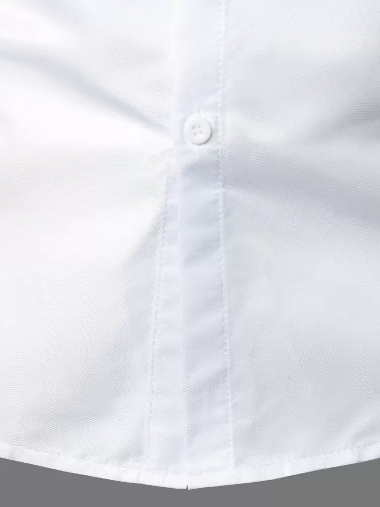 Manfinity Mode 男士纽扣前开襟纯色修身长袖纯白色基础款衬衫，适合丈夫穿着，秋季，正式场合 - 白色 - 查看 4