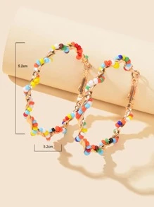 珠子裝飾圓耳環 - 金黃色 - 查看 3