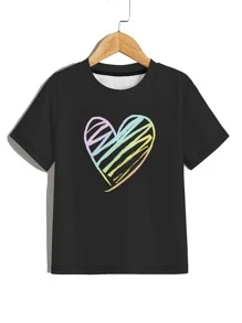 Boys Heart Print Tee - Black - View 1