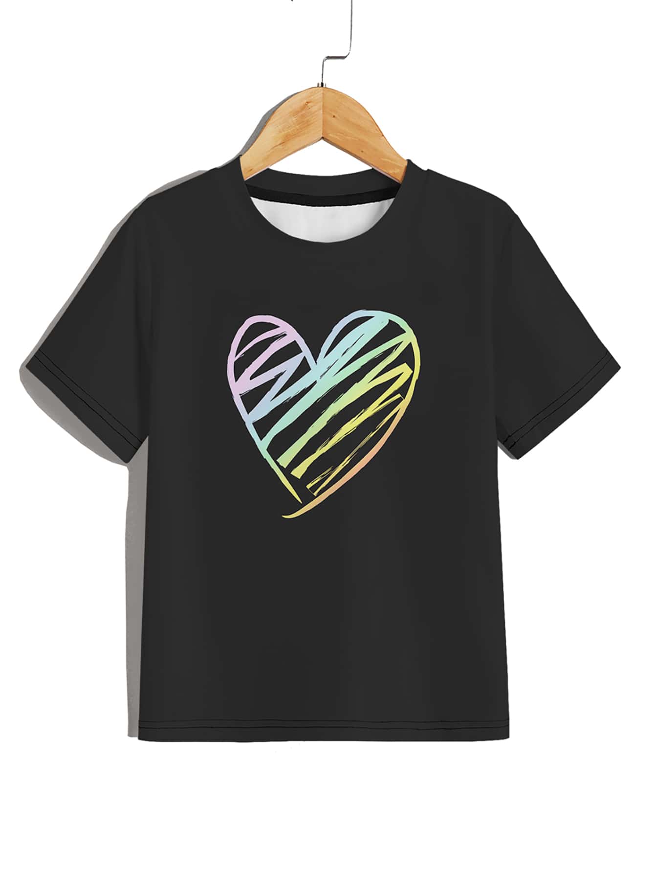 Boys Heart Print Tee - Black - View 1