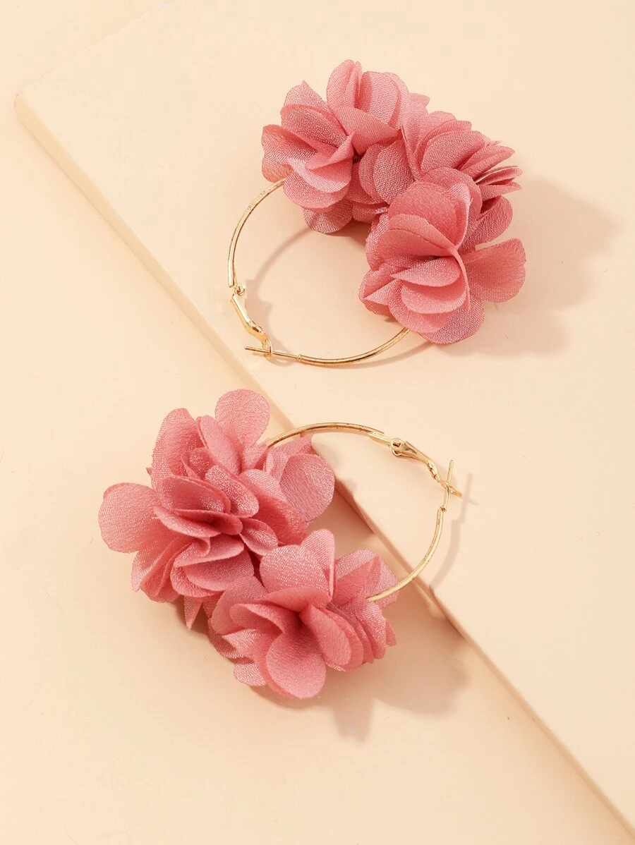 Pendientes aros con decoración de flores, regalo para San Valentín, mamá, madre, Día de la Madre - Rojo - Ver 1