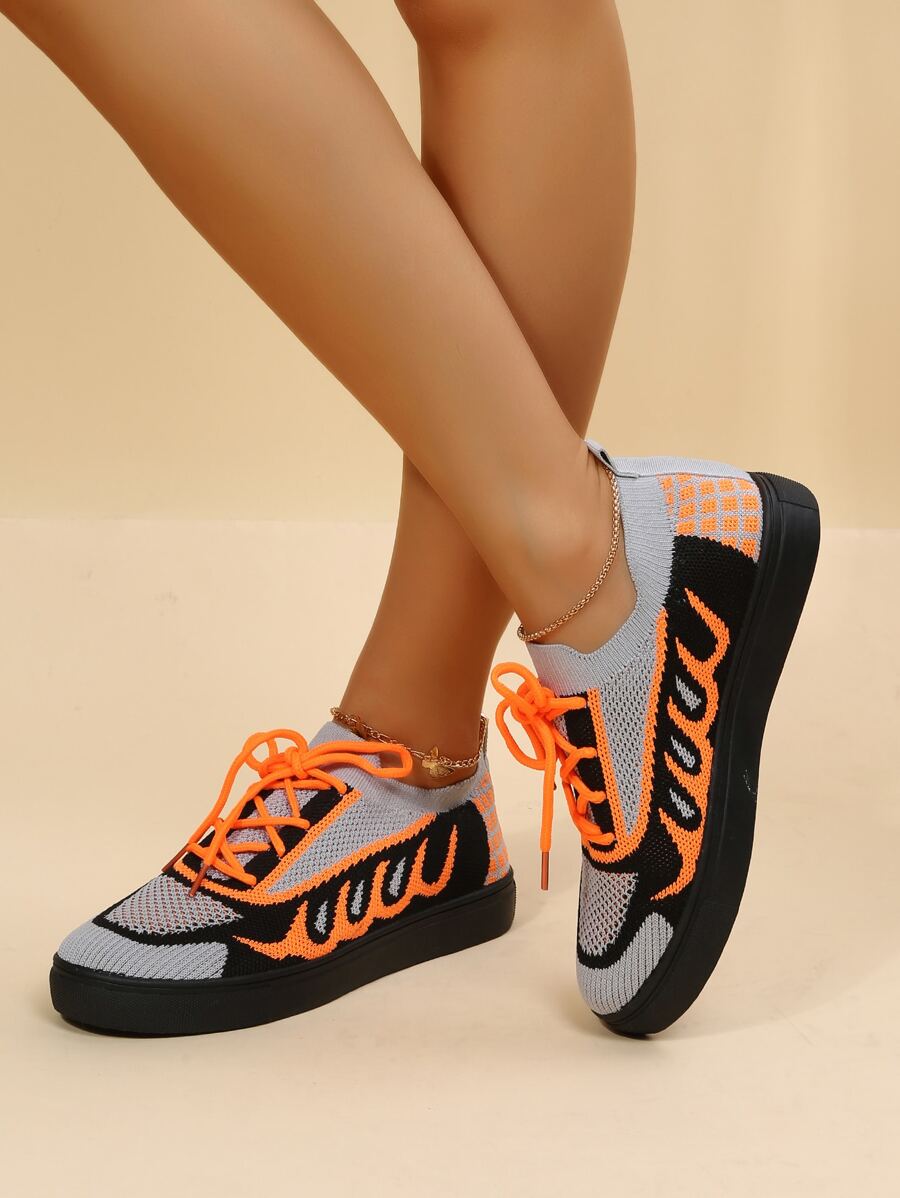 Color Block Lace-up Front Casual Shoes - Orange - View 1