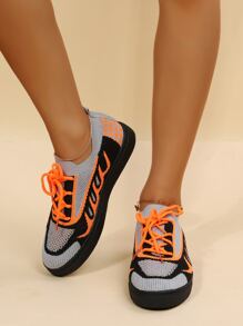 Giày Giản dị Nữ Khối Màu Ren lên Thể thao - trái cam - Xem 2