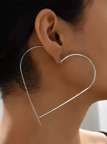 愛心設計圓耳環 - 銀色 - 查看 1