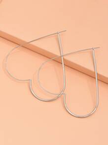 愛心設計圓耳環 - 銀色 - 查看 2