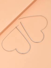 愛心設計圓耳環 - 銀色 - 查看 3