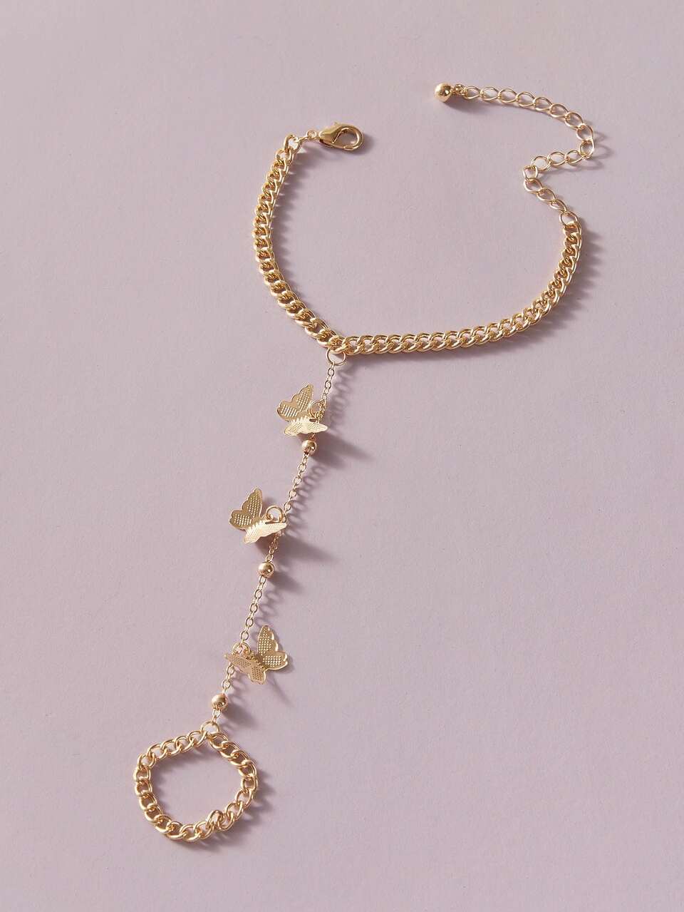 1pc Butterfly Charm Finger Ring Chain Bracelet