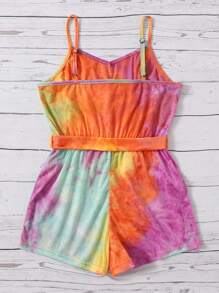 SHEIN 女孩紮染腰帶吊帶連體短褲 - 彩色 - 查看 2
