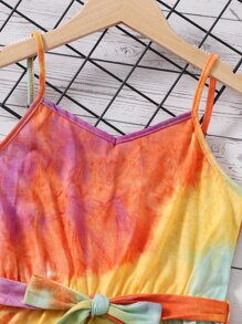 SHEIN 女孩紮染腰帶吊帶連體短褲 - 彩色 - 查看 3