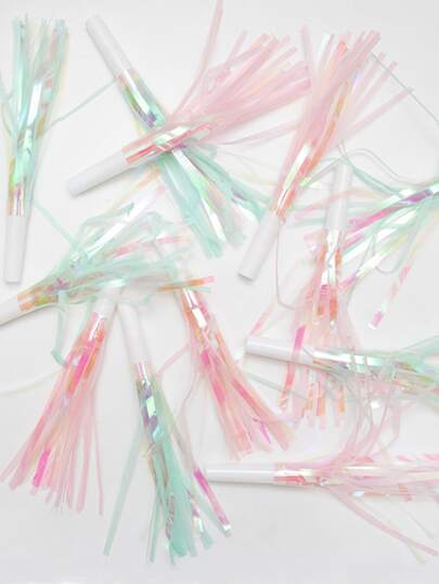 Laser Tassel Blow Dragon, Party Atmosphere Prop, Children's Birthday/Sports Meet Cheering Blow Roll, Photo Accessory, Rainbow Film Tassel Blow Dragon 6pcs/Pack