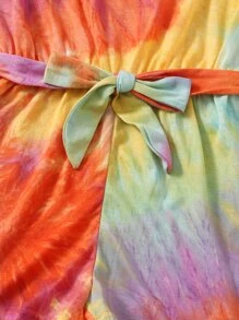 SHEIN 女孩紮染腰帶吊帶連體短褲 - 彩色 - 查看 4