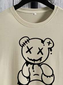 Manfinity Hypemode Camiseta con estampado de oso con shorts de cintura con cordón - Multicolor - Ver 3