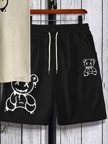Manfinity Hypemode Camiseta con estampado de oso con shorts de cintura con cordón - Multicolor - Ver 4