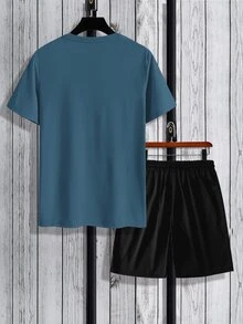 Manfinity Hypemode Men Bear Print Tee & Drawstring Waist Shorts - Multicolor - View 2