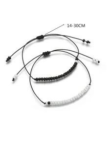 2pcs Beaded String Morse Code Bracelet - Multicolor - View 4