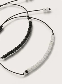 2pcs Beaded String Morse Code Bracelet - Multicolor - View 5