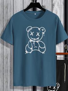 Manfinity Hypemode Men Bear Print Tee & Drawstring Waist Shorts - Multicolor - View 5