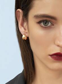 2pcs Geometric C-Shaped Small Hoop Earrings Suitable For Women's Daily, Dating, Party And Vacation Wear - Yellow Gold - View 4