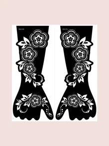 2sheets Floral Pattern Tattoo Stencil - Black - View 1