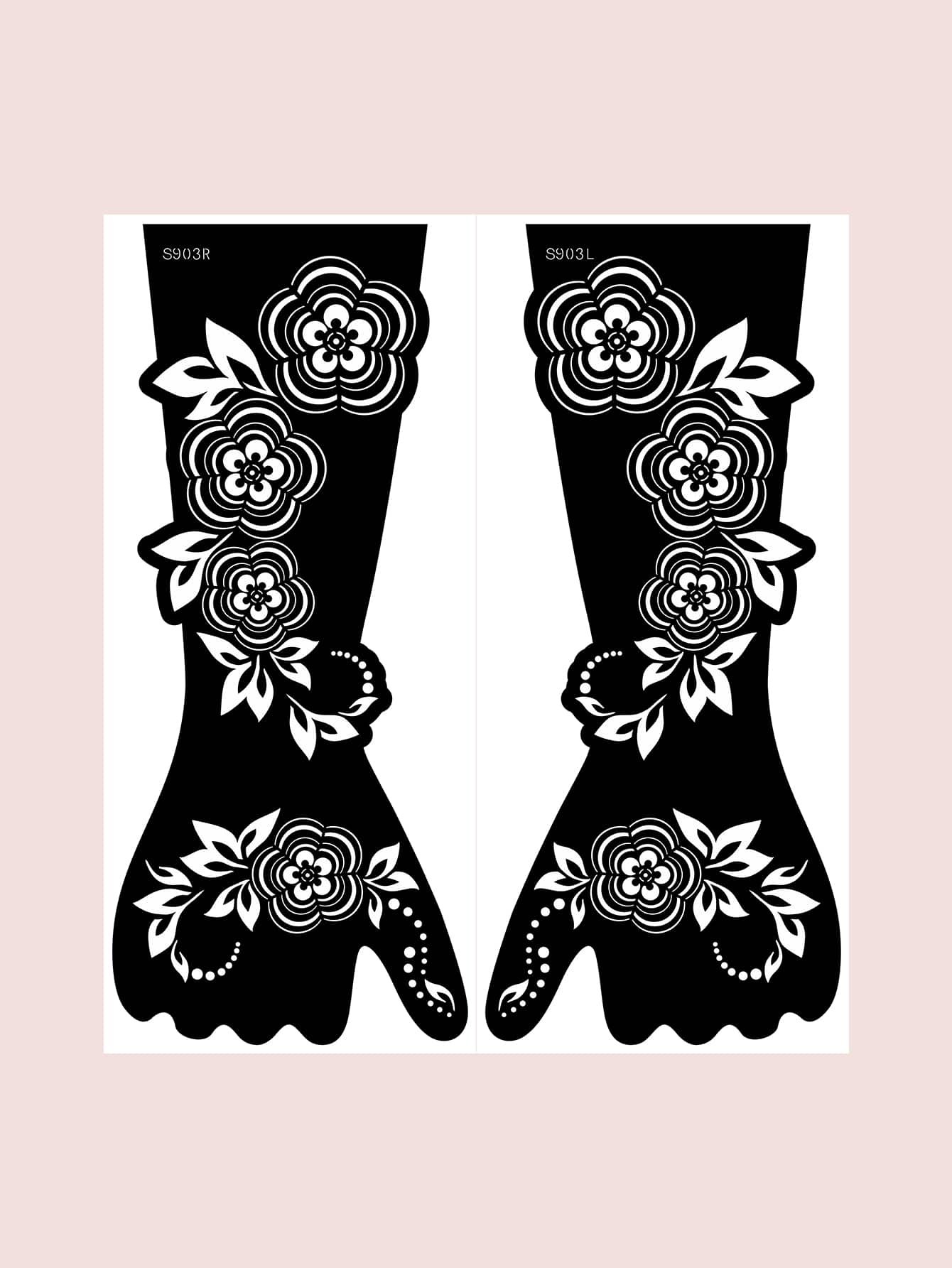 2sheets Floral Pattern Tattoo Stencil - Black - View 1