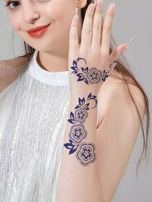 2sheets Floral Pattern Tattoo Stencil - Black - View 2