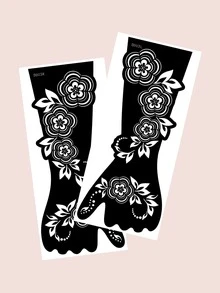 2sheets Floral Pattern Tattoo Stencil - Black - View 4