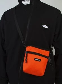 男士字母補丁細節斜挎包 - 橘色 - 查看 1
