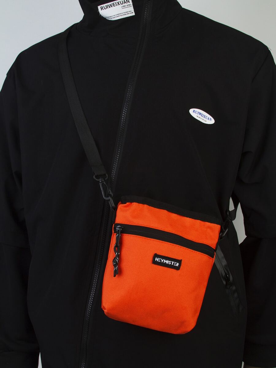 男士字母補丁細節斜挎包 - 橘色 - 查看 1