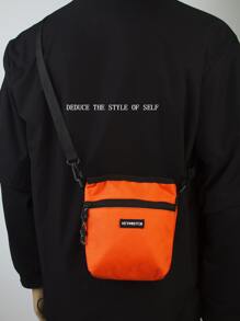 男士字母補丁細節斜挎包 - 橘色 - 查看 2